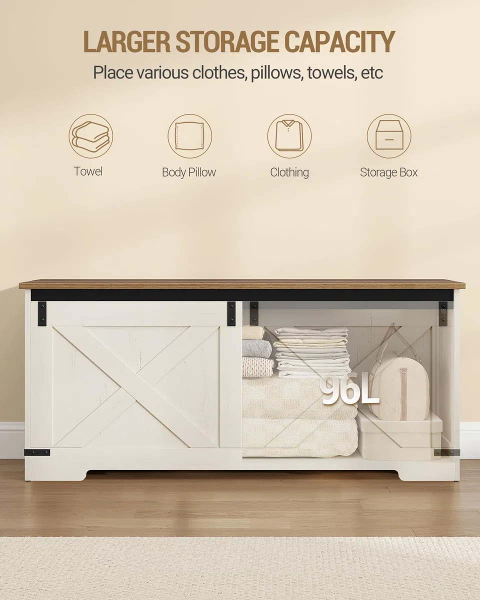 Hzuaneri Cassapanca da 109 cm, Cassapanca Contenitore con Cerniere di Sicurezza, Armadio da Deposito 40 x 109 x 48,5 cm, per Ingresso Camera da Letto Soggiorno, Bianco Marrone SB10914X