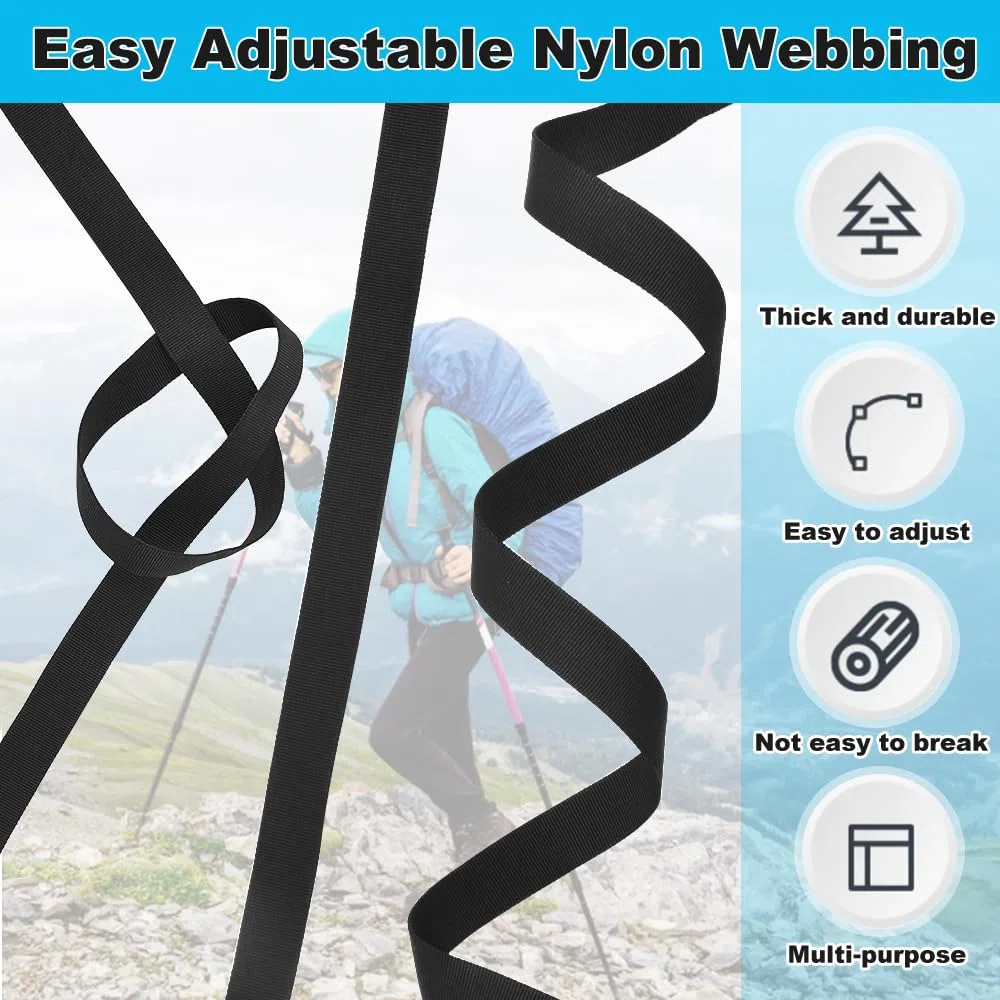 Fettuccia Nylon 10M, 20 Paia Fibbie a Scatto Doppie Fibbie per Guinzaglio, Fibbia Zaino, Nero Fettuccia Zaino, Fibbie in Plastica Regolabili, Cinghie Zaino Fettuccia per Cinturino Fai da Te