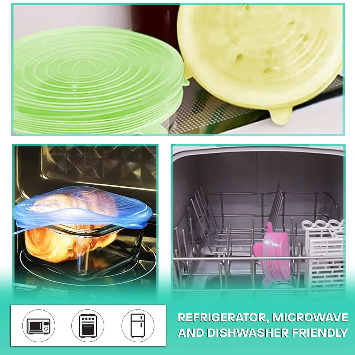 Coperchi in silicone estensibile 24 pezzi adattabile ecologico elastico riutilizzabile Senza BPA Lavabile in lavastoviglie coperchio silicone coperchi silicone estensibile per alimenti