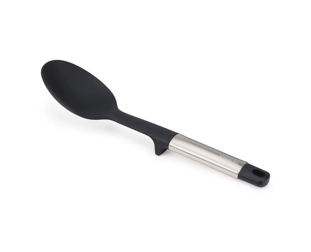 Joseph Joseph Elevate Cucchiaio da Cucina, Accessori in Silicone senza BPA, Antiaderente, Resistente al Calore, Manico in Acciaio Inox, Poggia Utensili Integrato