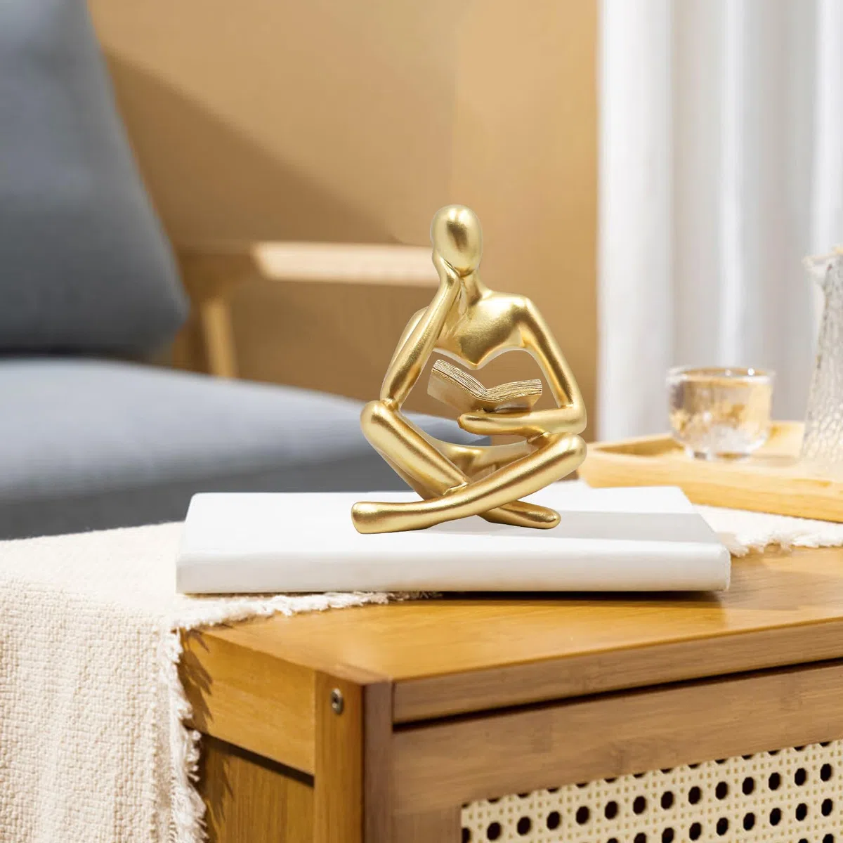 Statua Donna che Legge in Oro, Sculture Pensatore, Ornamento d'Arte Astratta, Decorazione Moderna per Estetica, Ideale per Soggiorno, Camera da Letto, Ufficio, Scaffale, Tavolo, Scrivania e Libreria