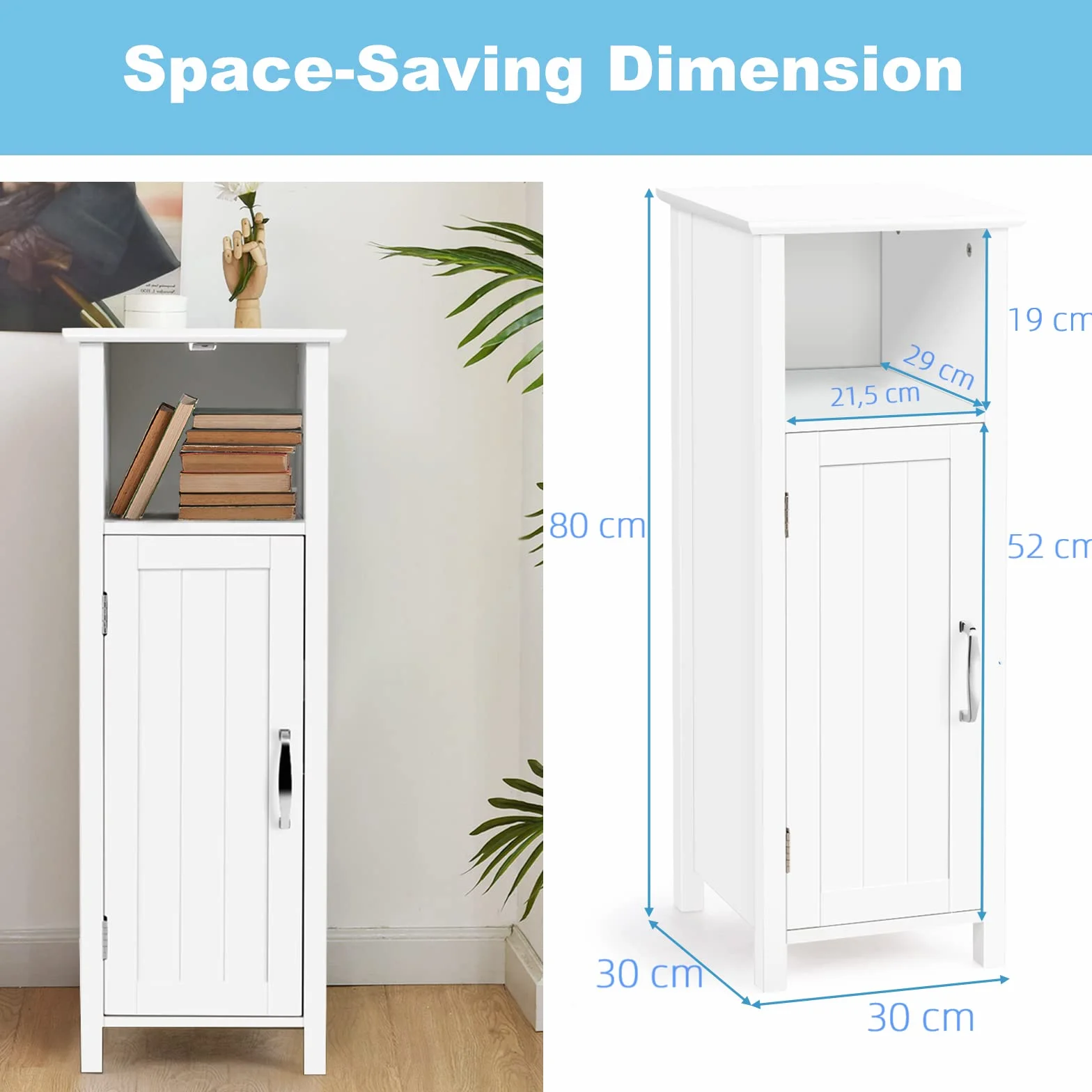 GIANTEX Armadietto da Terra con 3 Ripiani Regolabili in Altezza, Mobiletto Multiuso a Colonna per Soggiorno, Cucina, Corridoio, Camera da letto,Bagno, 30x30x80 cm (Bianco)