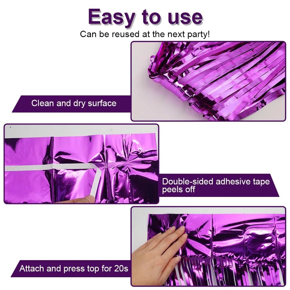 6 Pezzi Viola Tende Metalliche Feste, 1M x 2M Tenda Compleanno In Plastica, Tenda Per Compleanno Decorazione per La Decorazione Dello Sfondo, La Decorazione Della Festa, Decorazione Del Compleanno