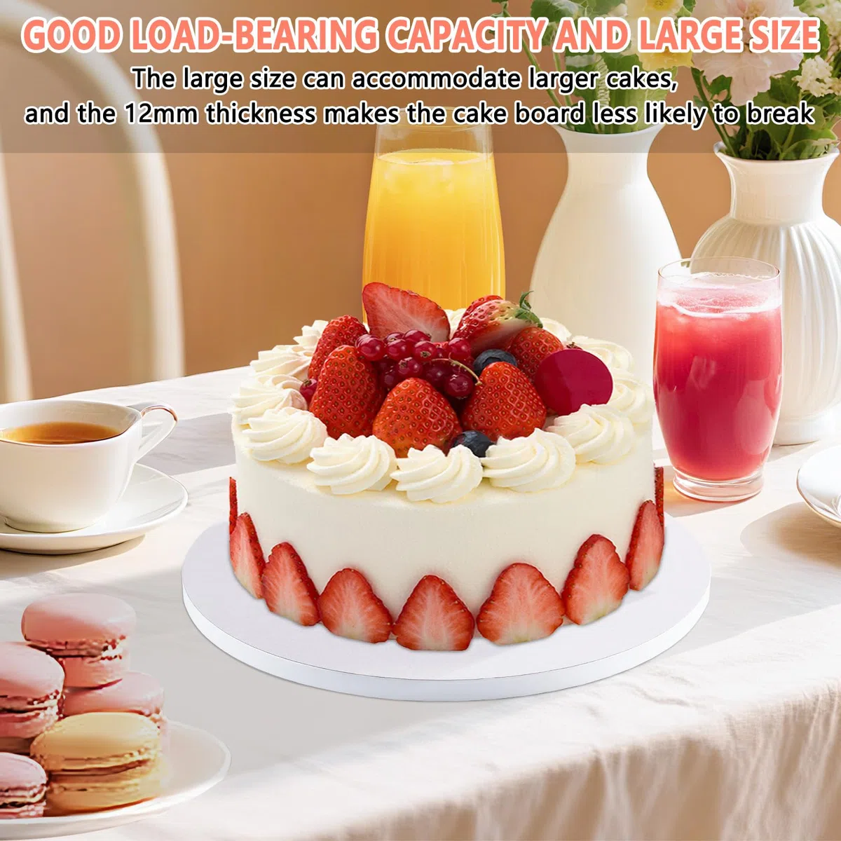 6 Pezzi Sottotorta Rotondo, Base per Torte 30 cm in Cartone Alimentare Spesso 12mm, Riutilizzabili, Impermeabili e Anti-Grasso per Trasporto e Decorazione Torte da 20-28cm per Feste