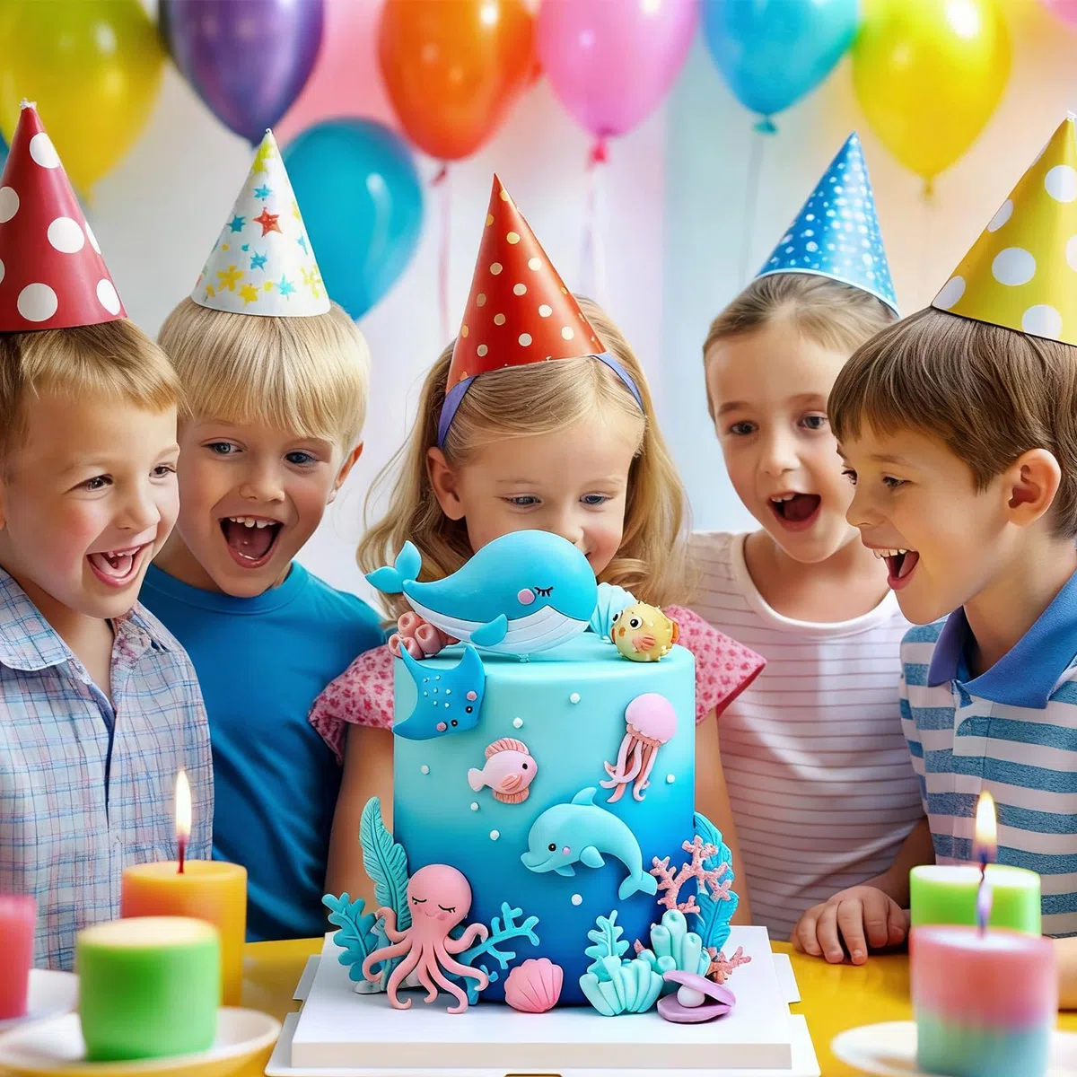 Underwater World Cake Topper, Toppers per Torta Animali Marini con Balena, Delfino, Medusa, Polpo, Decorazione per Torta a Tema Oceano per Bambini, Decorazioni per Cupcake Fondale Marino