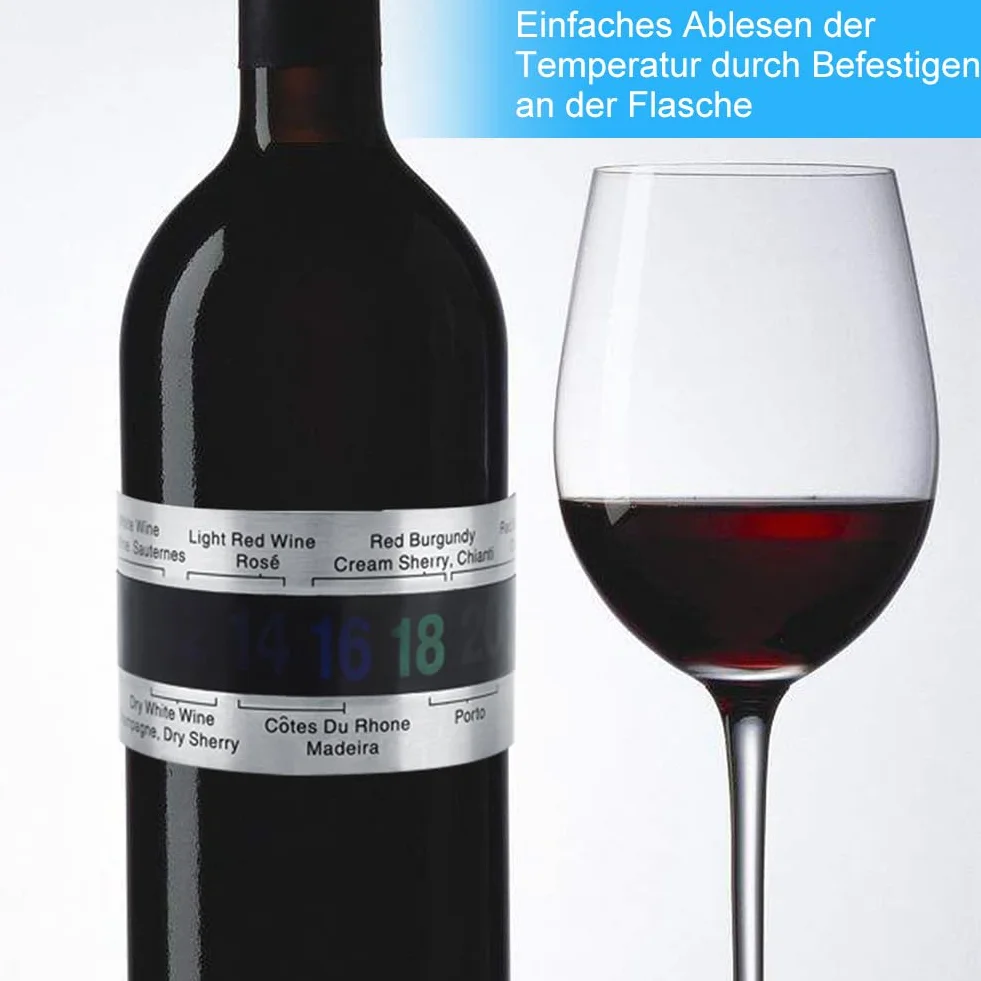 Termometro Vino LCD Acciaio Inossidabile - Sensore Temperatura per Bottiglie Vino Rosso, Design Bracciale