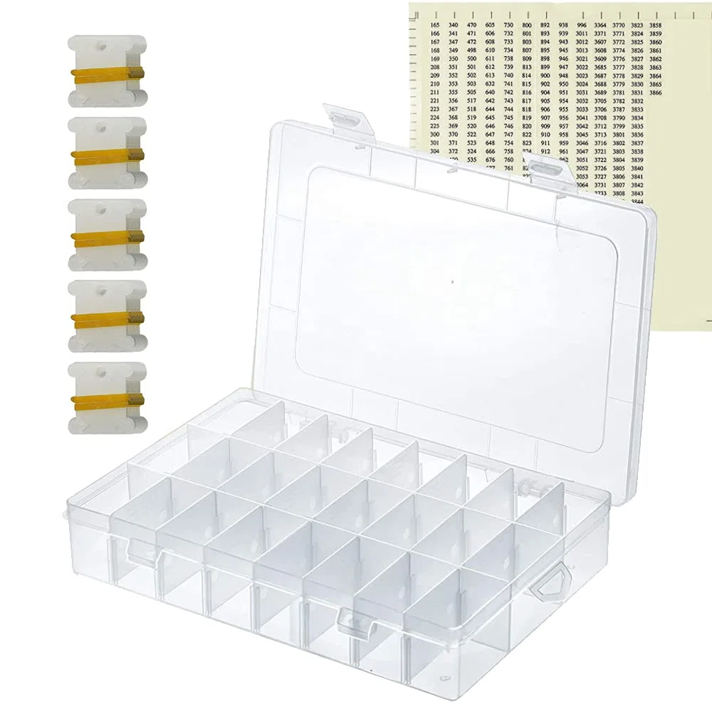 La scatola di immagazzinaggio del filo da ricamo a 24 celle può essere regolata con 50 bobine di filo in plastica e 552 adesivi per il ricamo a Croce e il processo di cucito DIY