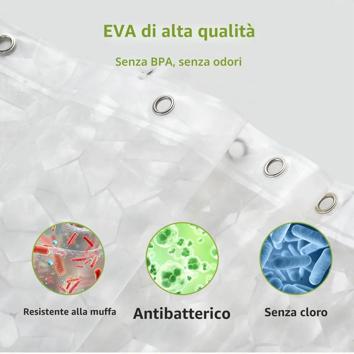 OTraki Tenda da doccia trasparente, 182,9 x 198,1 cm, tenda da doccia lunga con cubi 3D, impermeabile, con 12 occhielli e ganci