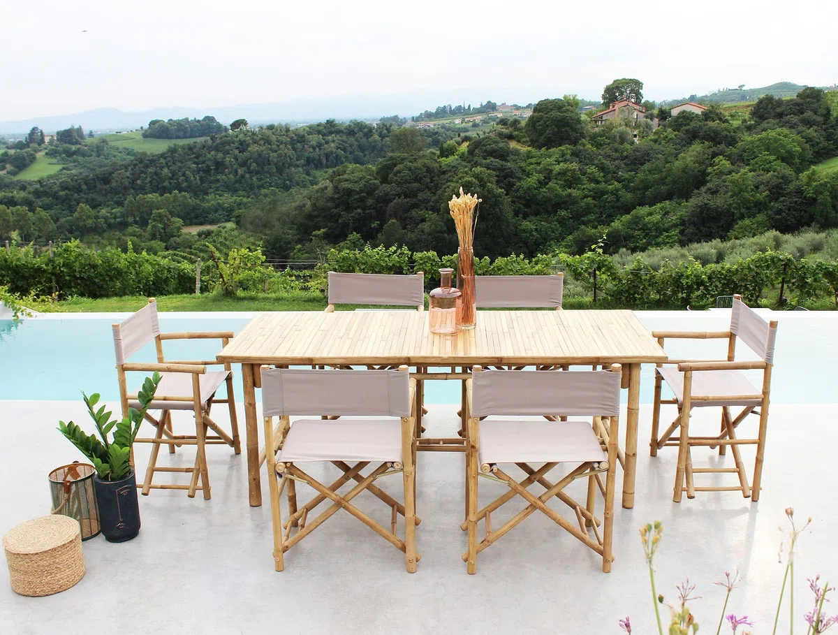 milani home - poltrona regista pieghevole, bamboo e tessuto, tortora e marrone, seduta pieghevole outdoor