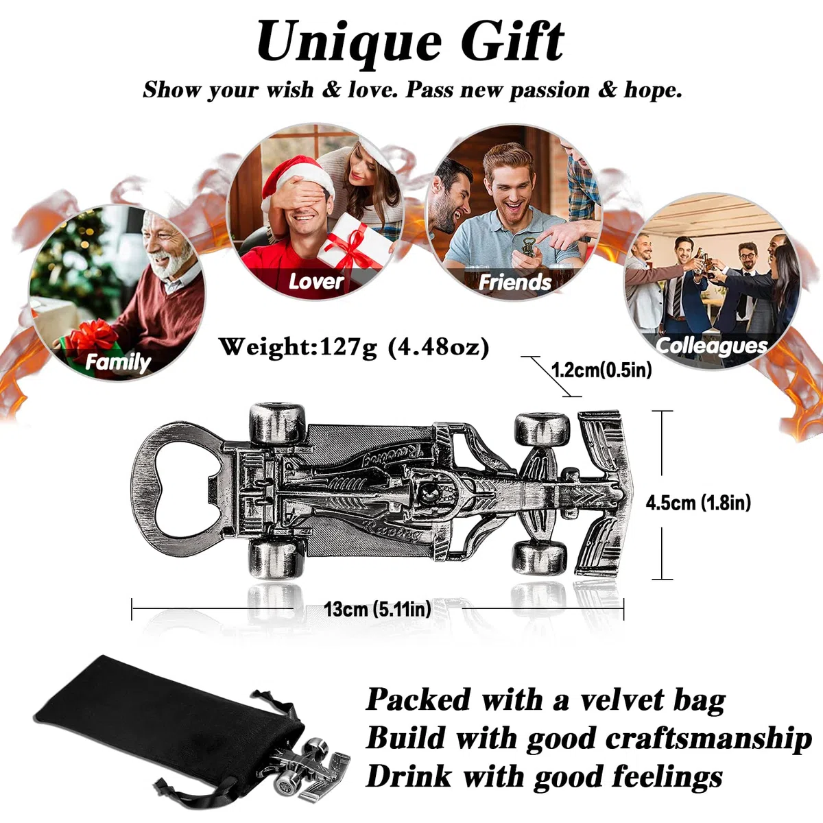 LKKCHER Apribottiglie per auto da corsa, regalo di birra unico per uomini, nuovo apribottiglie per auto, regalo di compleanno per lui, papà, marito, nonno, amico