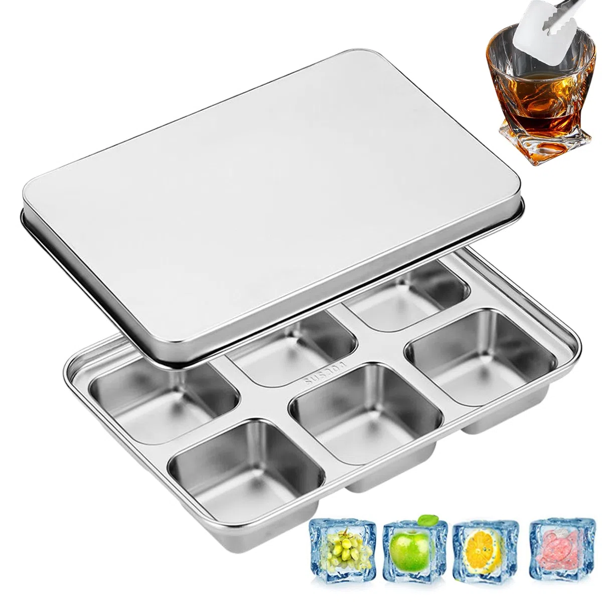 Metal Ice Trays, Cube Mold Maker, 7.3in Stainless Steel Holder, Reusable Authentic Design, Easy Release Structure for Coffee, Beverage, Baby Food, Breastmilk, Kitchen, Home