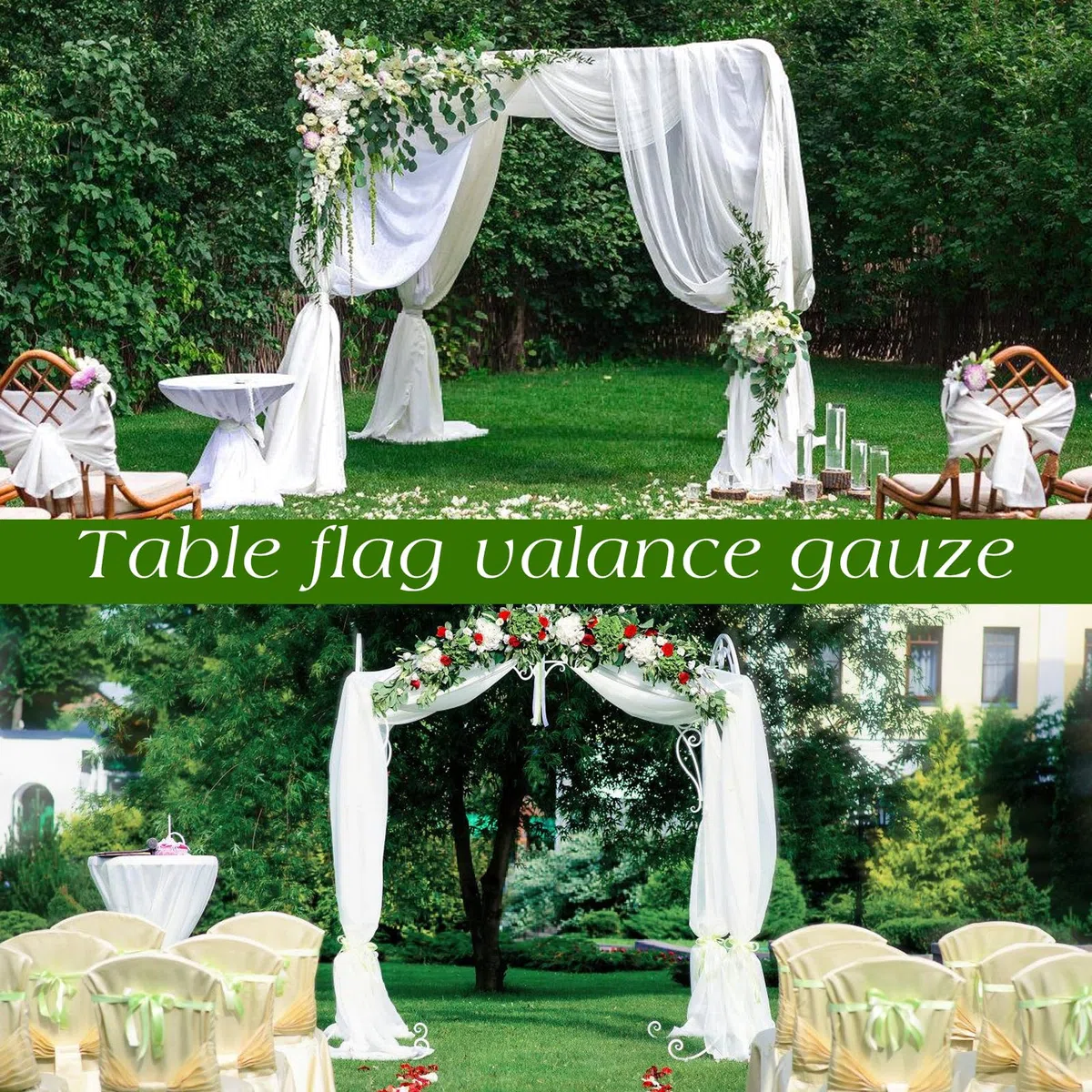 Set di 2 archi per matrimoni, 75 x 600 cm, in tulle trasparente, decorazione per archi di nozze, cerimonie