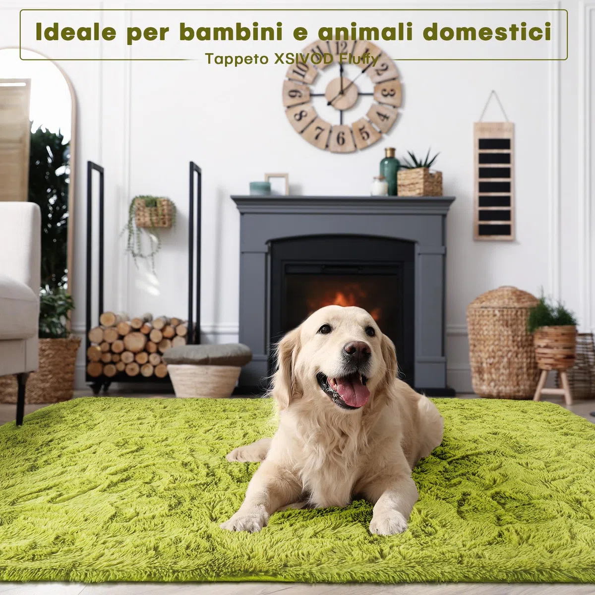 XSIVOD Tappeto Salotto 160x230 Tappeto Camera da Letto Moderno e Morbido per Soggiorno a Pelo Alte Lavabile Fluffy Uni Effetto Pelliccia Senza Tempo Elegante Antiscivolo Facile da Pulire, Verde