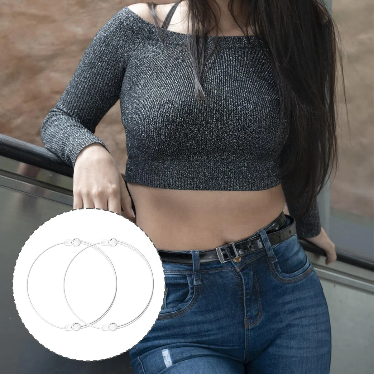BOXOB 2pz Fascia Regolabile, Regolabili Fascia Abbigliamento Cintura Elastica Corda Elastica Fascia Abiti per Accorciare Rimboccare Top Corto Cinturino Maglietta Camicia