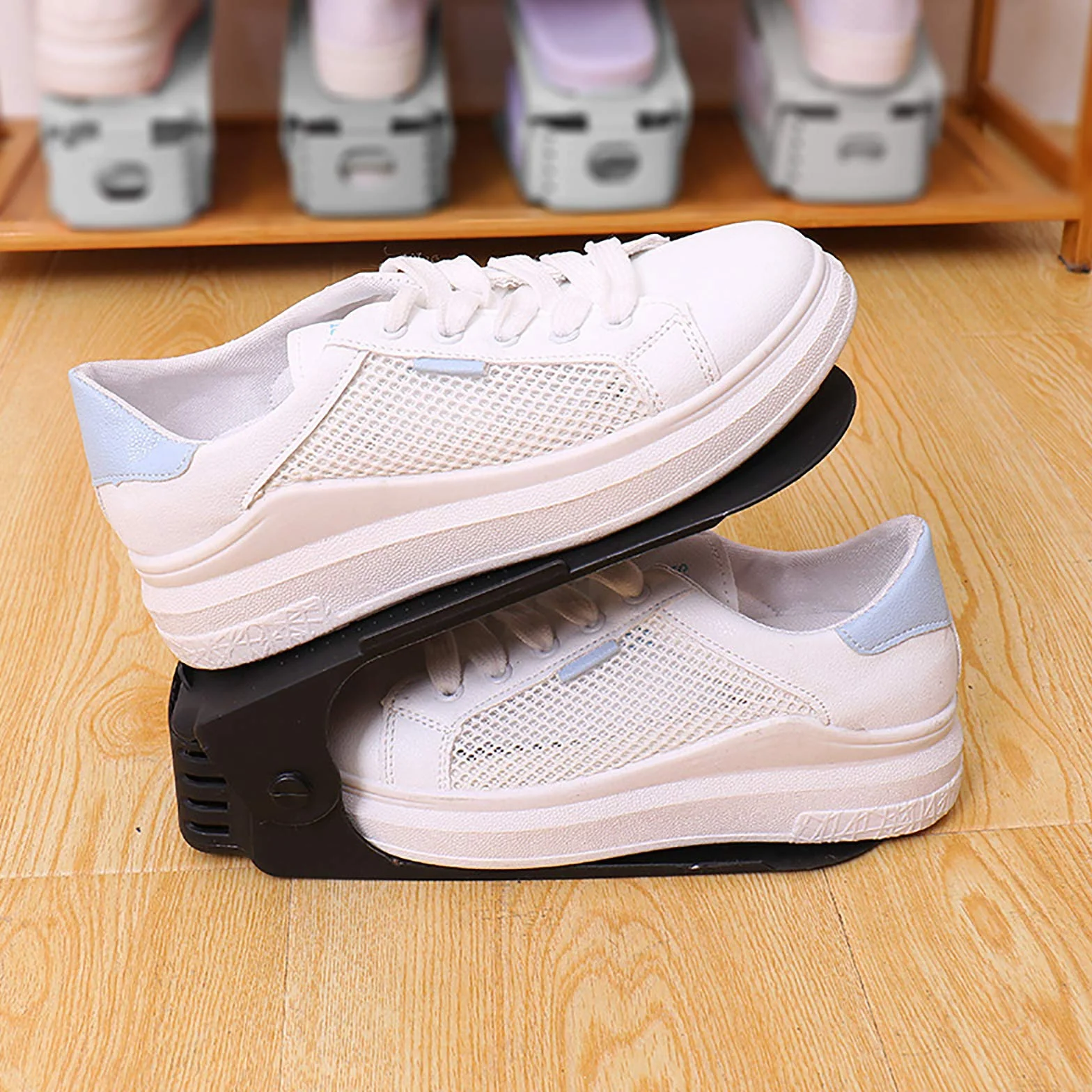 Set di 10 supporti per scarpe regolabili, impilare le scarpe, organizer per scarpe, risparmio di spazio per scarpe, supporto per rack (nero)