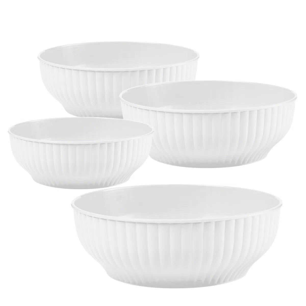 Generico Insalatiera in Plastica Costolata, Set 4 Ciotole da Cucina, 20cm 22cm 24cm 26cm, Bacinella per Insalate e Preparazioni (Bianco, 20/22/24/26cm)