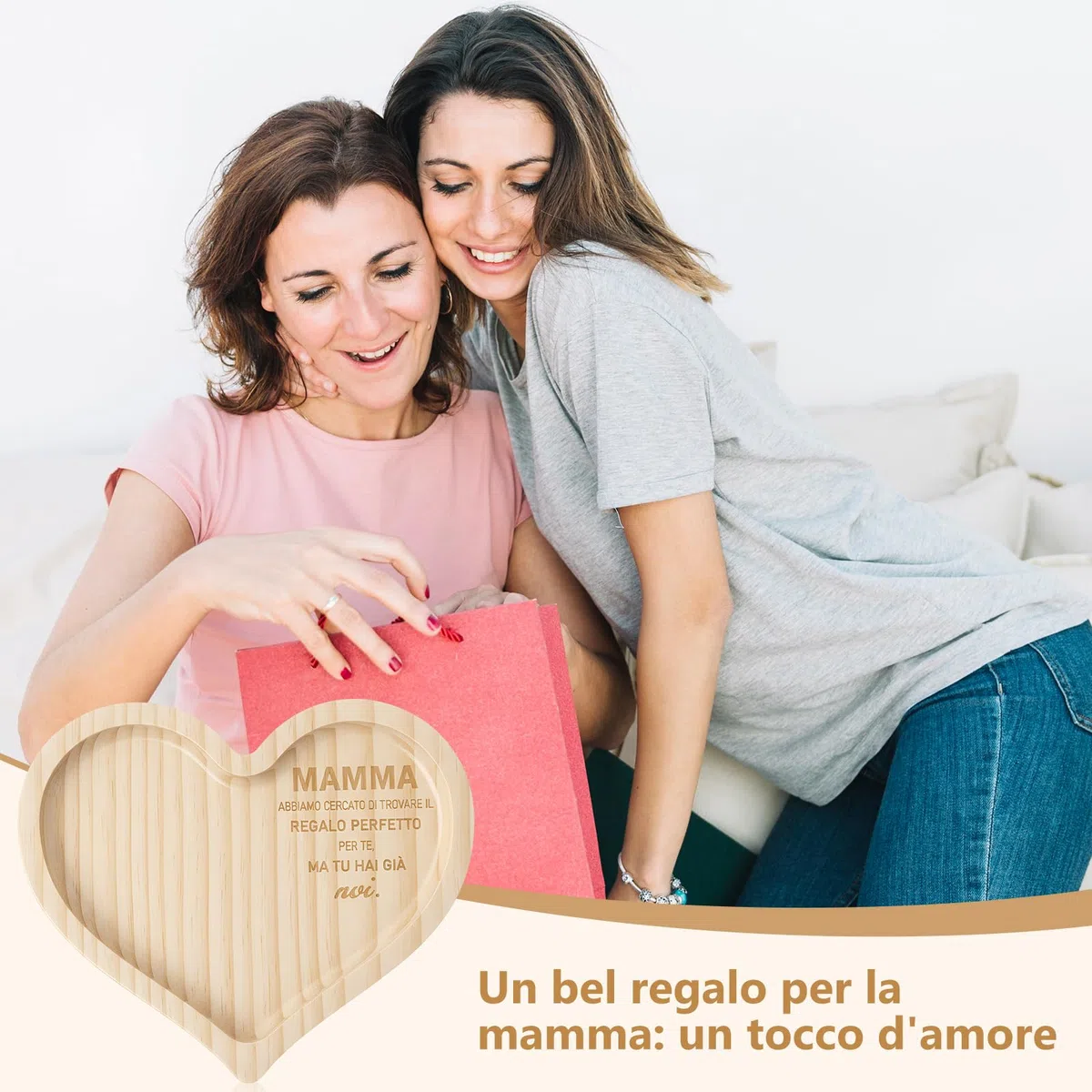 Photect Regalo Mamma Idee Regali Natale Mamma Vassoio a Forma di Cuore con Candele e Candelieri Originale Decorazione Casa per Compleanno Natale Anniversario Matrigna Suocera Nonna