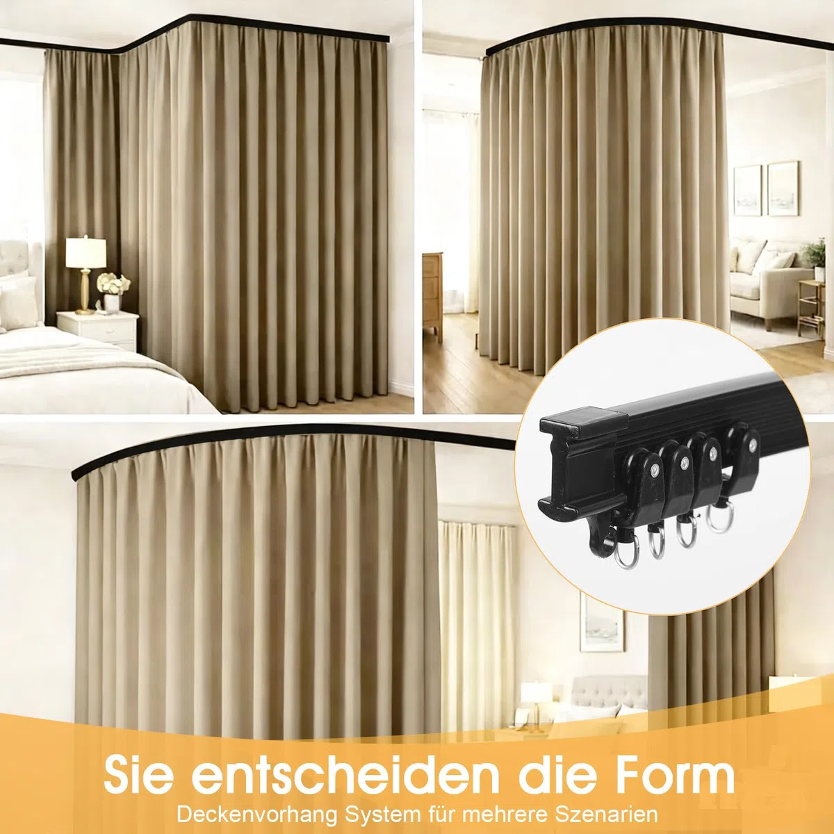 Tenda divisoria con binari, tenda divisoria extra larga, oscurante, con guida flessibile per soffitto, opaca, isolamento termico, isolamento acustico, divisorio (beige, 2,2 x 2,7 m)