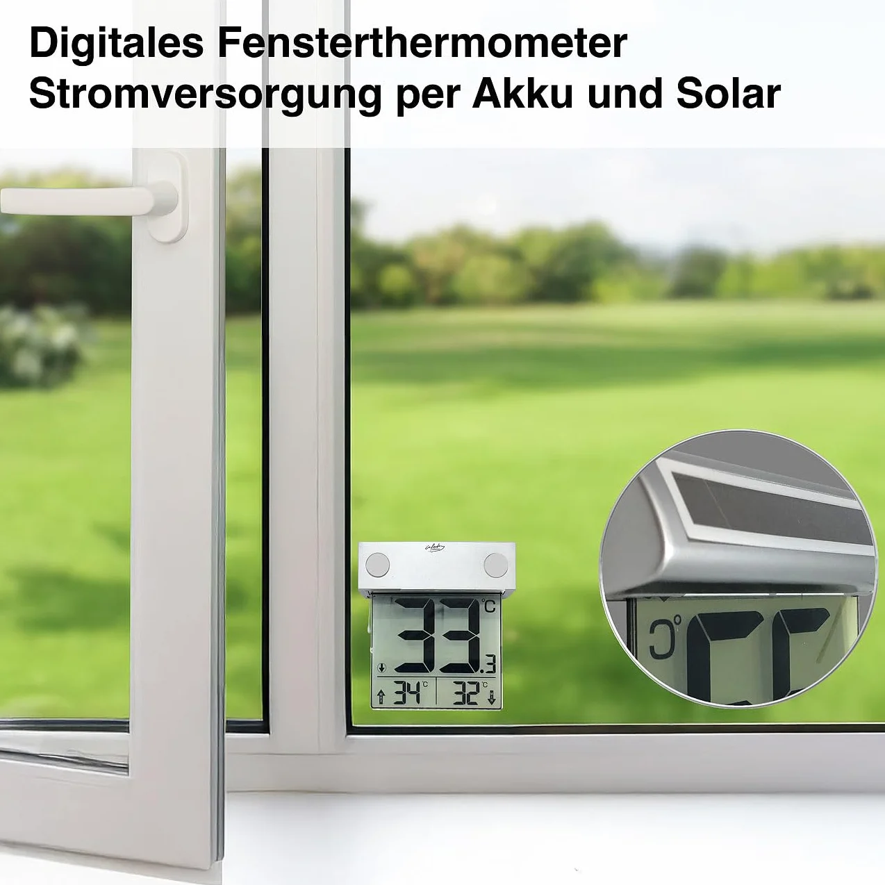 infactory termometro digitale: Termometro da finestra solare digitale, grande display LCD, indicazione della temperatura esterna (Fensterthermometer aussen, da finestra, all'aperto)
