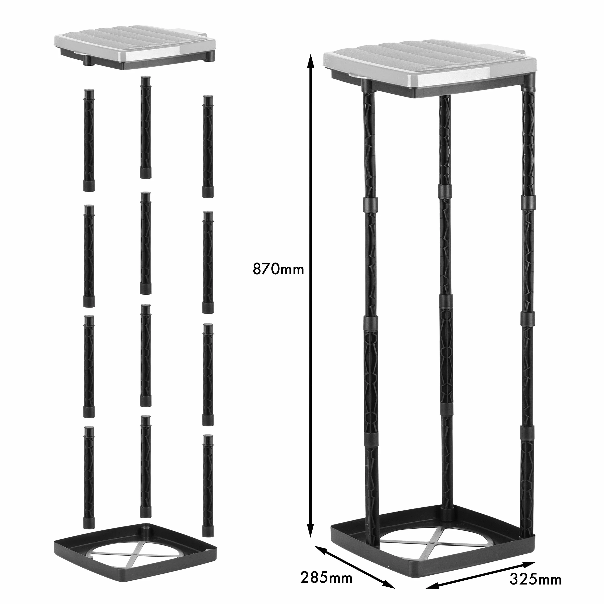 Grizzly porta sacchi spazzatura, 1x portarifiuti cestino per rifiuti con coperchio grigio, sistema a innesto regolabile in altezza con anello di fissaggio, per di diverse dimensioni da 25-120 litri
