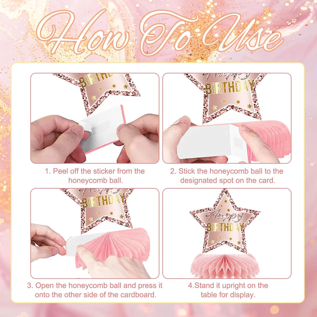 9 Pezzi Rosa Rosegold 60 Compleanno Favo Centro Tavola Decorazione per Ragazze Felice 60 Compleanno Decoro Tavolo Feste Accessori Torte di Compleanno a Diciotto An