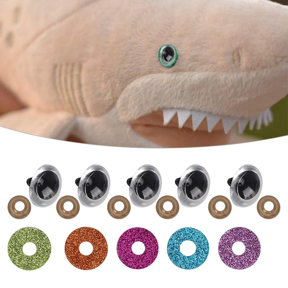 100 Occhi di Sicurezza con Disco Glitterato Colorato, Set di Occhi di Bambola Glitter Occhi di Sicurezza Colorati con Rondelle per Animali (16MM)