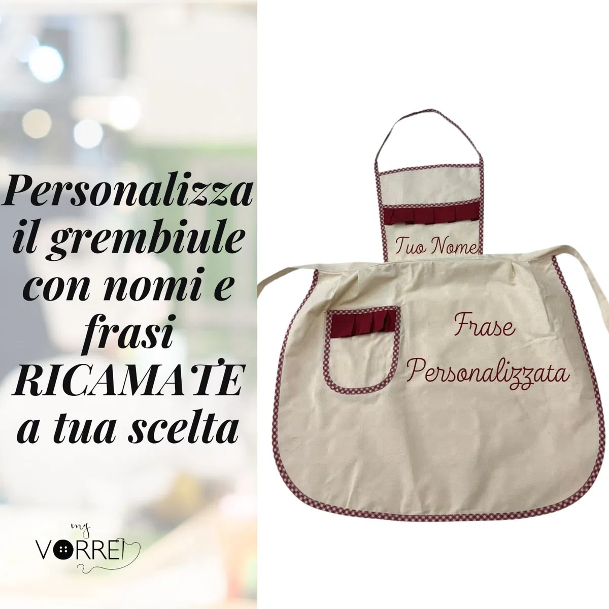 Grembiule Donna da Cucina | Idea Regalo | Personalizzabile con Nome Frase | in Cotone