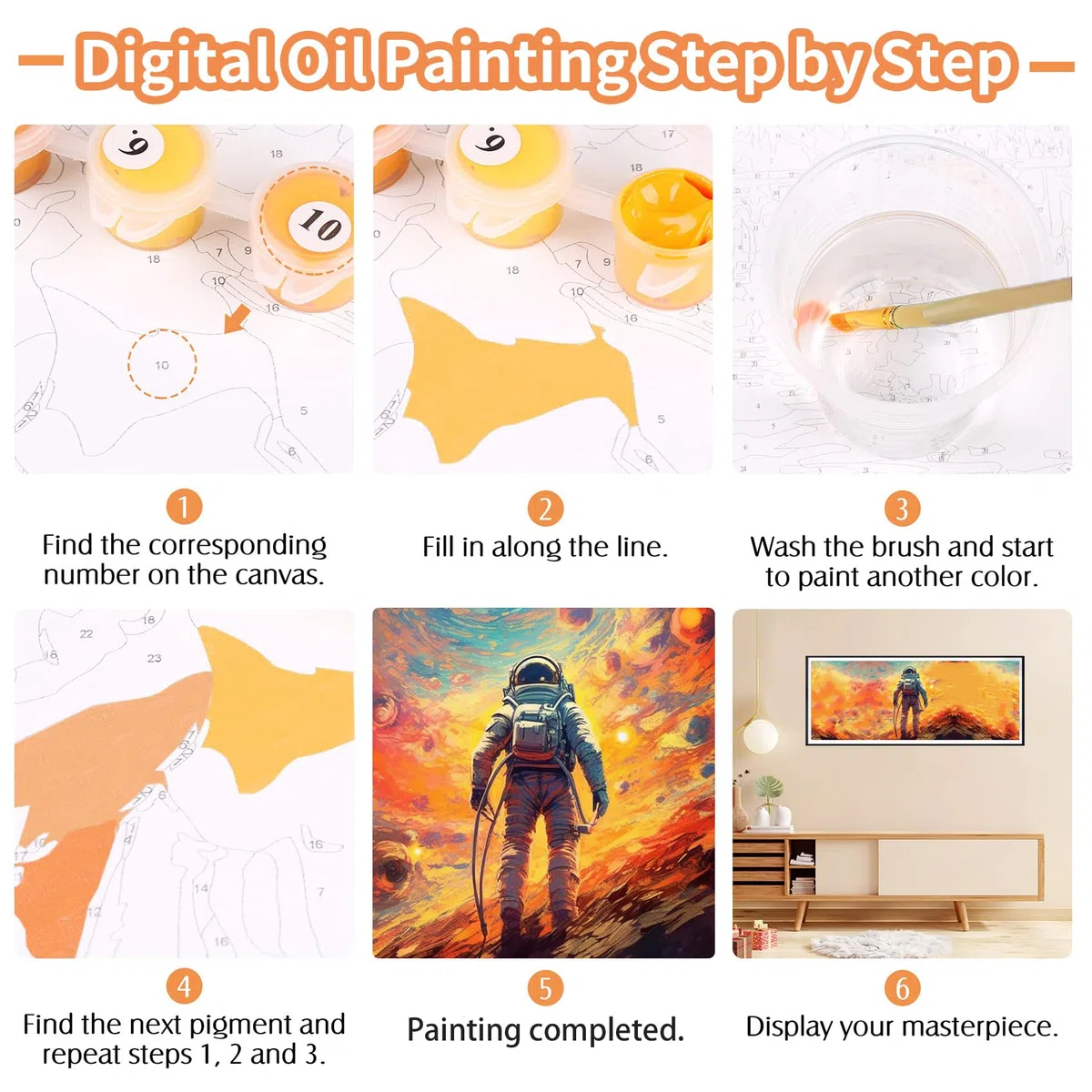 Reofrey Dipingere con i numeri, adulti, misura XXL, cavallo, fai da te, kit per pittura a olio con animali, tela 30 x 80 cm, con pennello e vernice acrilica (senza cornice), dipingere con i numeri