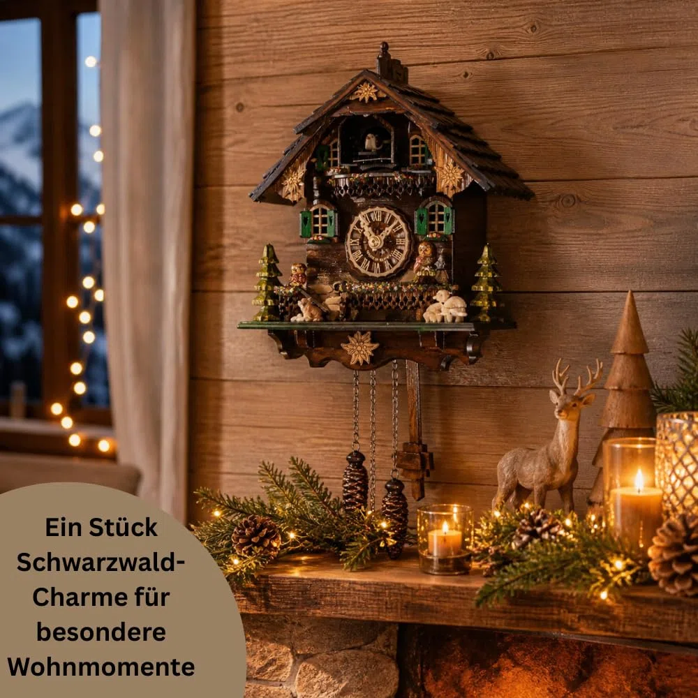 Schwarzwald-Palast, Orologio a cucù Movimento al Quarzo Stile Chalet 32 cm di Cuckoo-Palace
