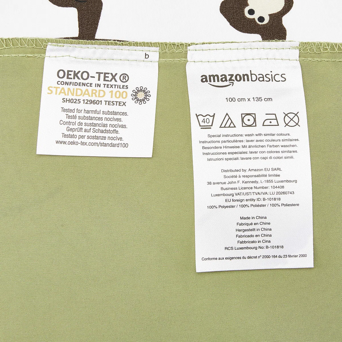 Amazon Basics Set copripiumino singolo per bambini, in microfibra, 2 pezzi, con copripiumino 100 x 135 cm e 1 federa da 40 x 60 cm, con stampa animalier