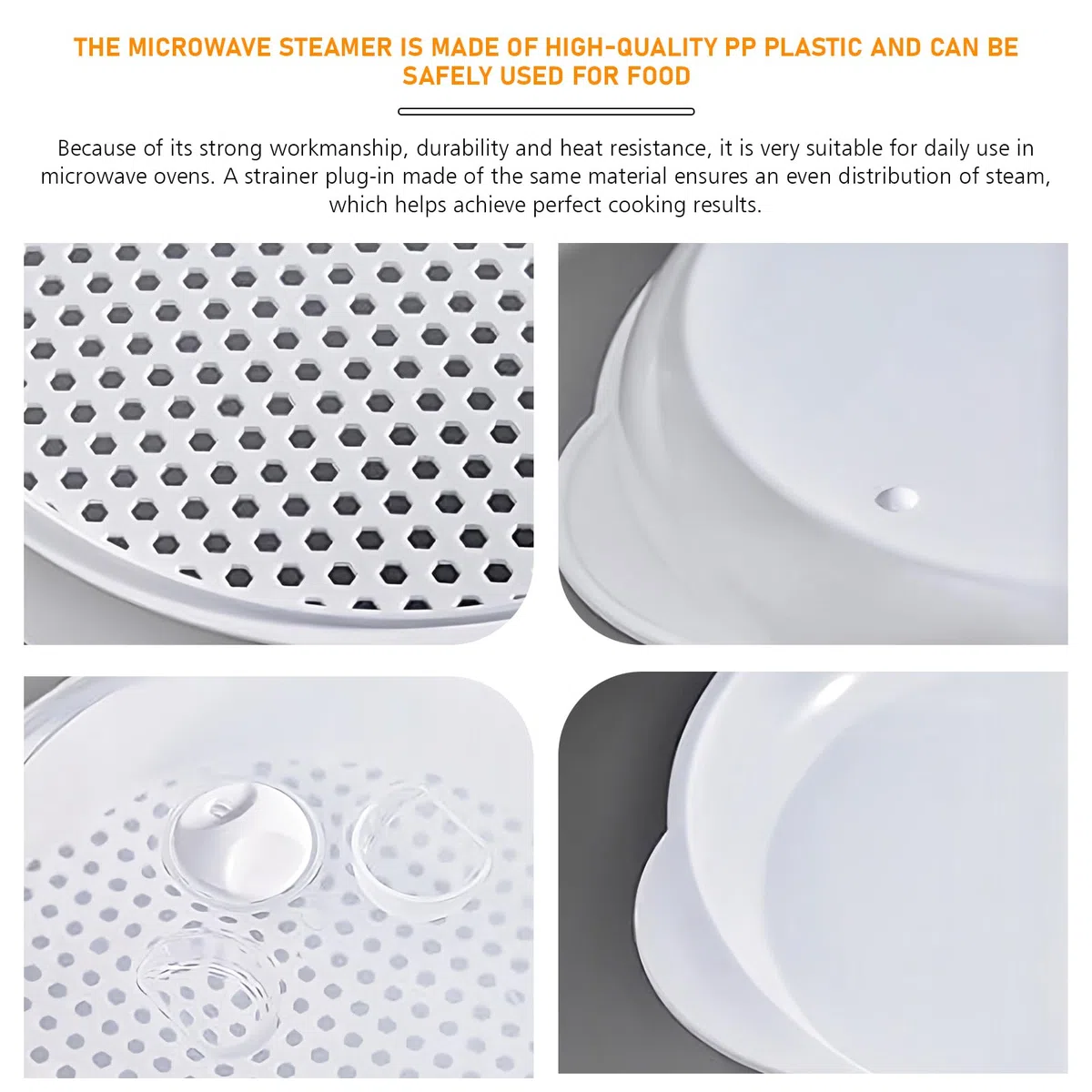 Cottura a vapore per microonde con 2 contenitori: PRITOK 21,5 x 21,5 x 16 cm, pentola a vapore per forno a microonde con colino, cottura rapida, 4 l, bianco