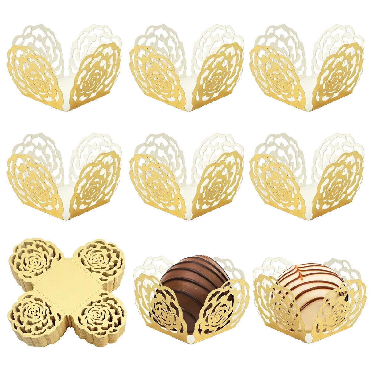 50Pcs Cioccolato Truffle Wrappers Carta, Oro Foil Rose Tartufo Casi Petit Quattro Casi, Mini Cupcake Casi Dolci Wrappers Cioccolato Wrappers Muffin Casi, per Il Partito Matrimonio Compleanno