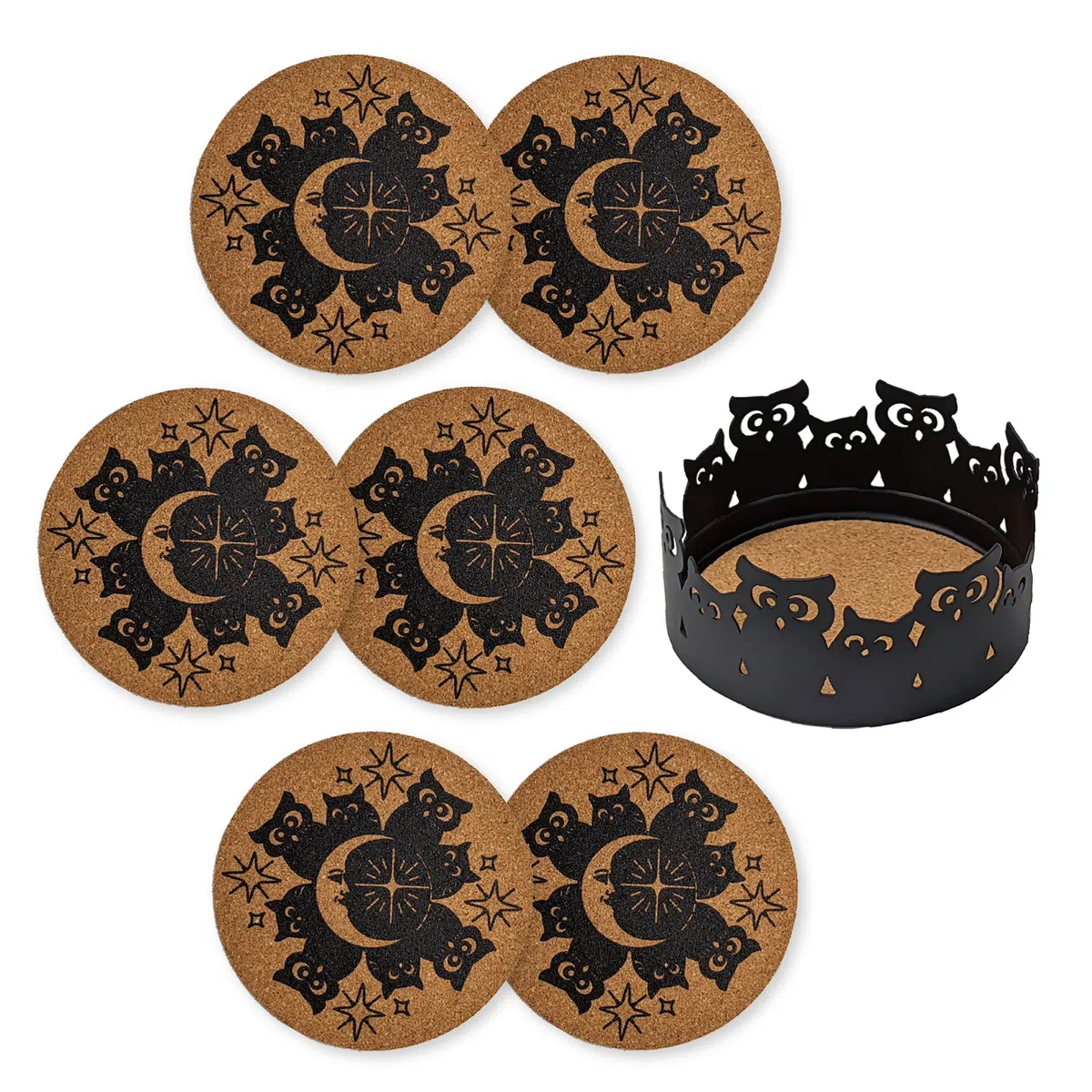 Mango Steam Set di sei sottobicchieri decorativi per bevande e tazze con supporto in metallo, colore: nero