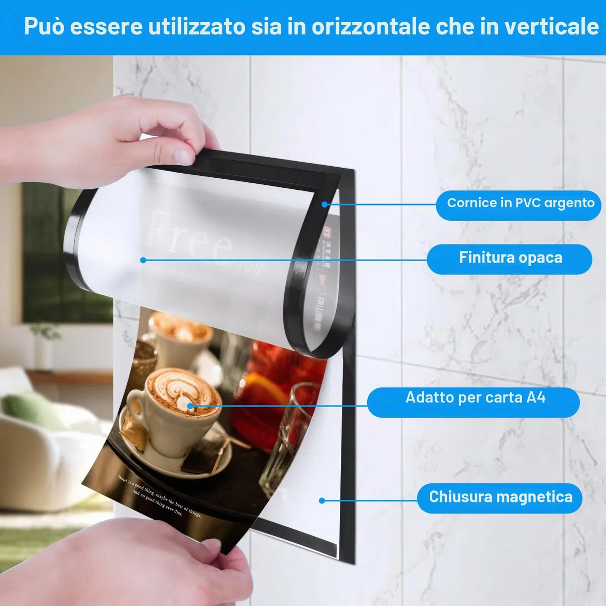 Set di 12 cornici magnetiche adesive A4 pieghevoli con chiusura magnetica,cornice magnetica autoadesiva,Adatto per la decorazione delle pareti della cucina e della camera da letto