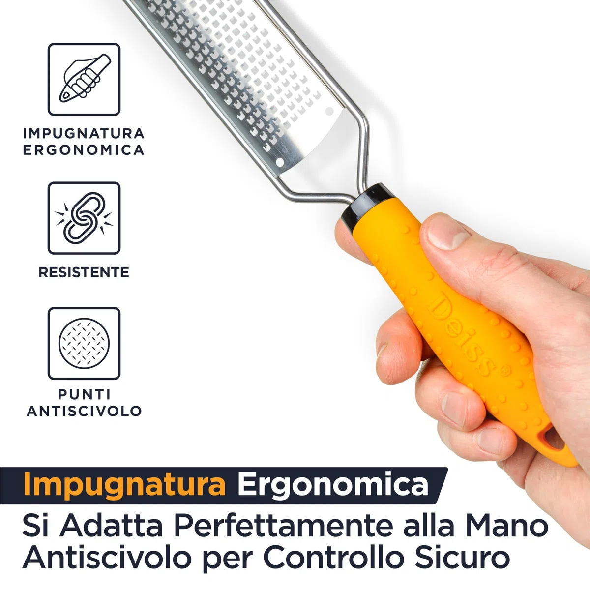 Deiss Pro Grattugia Formaggio Manuale - Per agrumi, parmigiano, zenzero, aglio, noce moscata, cioccolato, frutta, verdura - Lama molto tagliente in acciaio inox - Lavabile in lavastoviglie