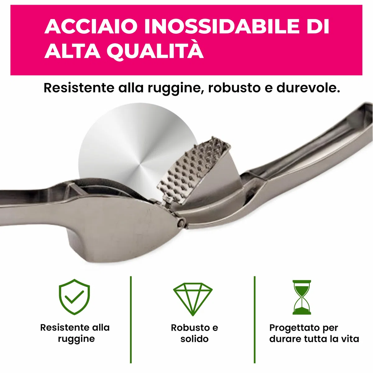 Spremiaglio Professionale - Schiaccia Aglio & Pressa Aglio - Garlic Press - Garlic Crusher - Utensili da Cucina - Schiacciapatate - Accessori Cucina - Tritatutto Manuale - Pelatore