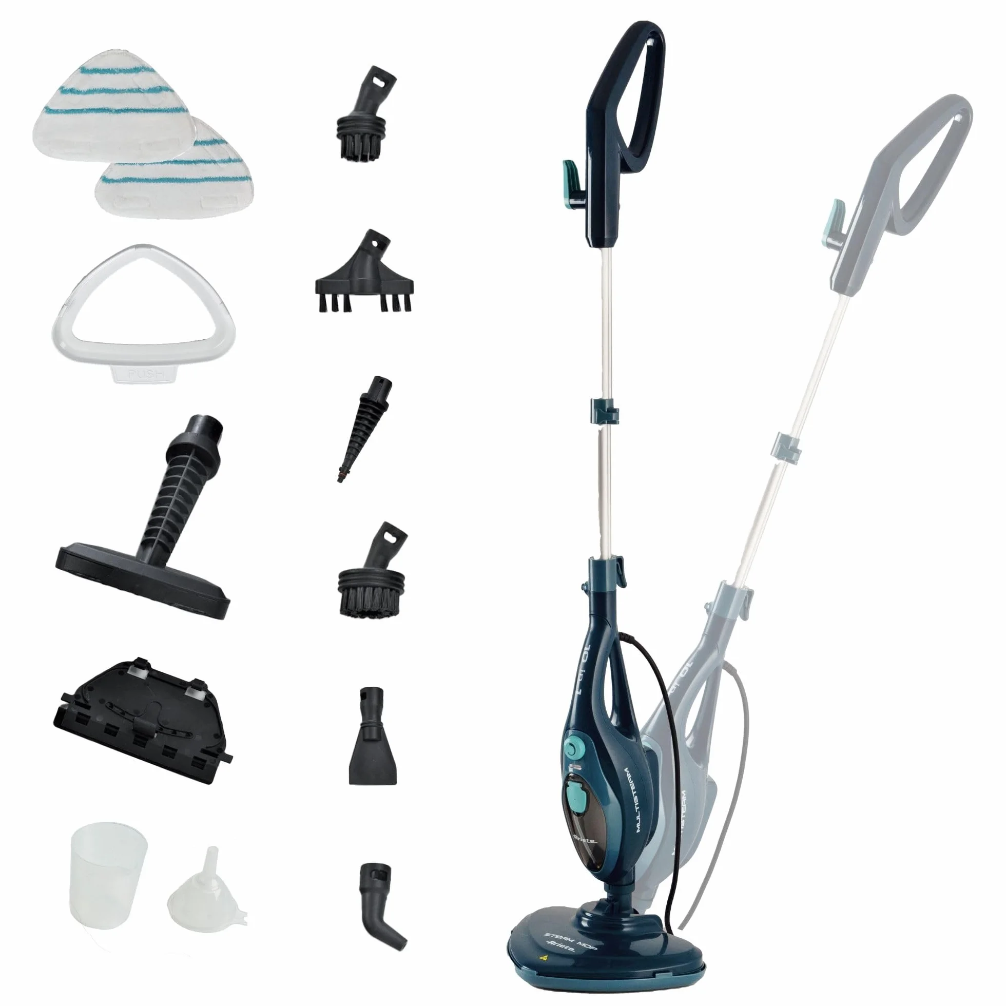 Ariete 4164 Steam mop 10 in 1, Scopa lavapavimenti a vapore, Uccide 99,9% di germi e batteri, Kit accessori, Autonomia illimitata, 1500 Watt, Blu