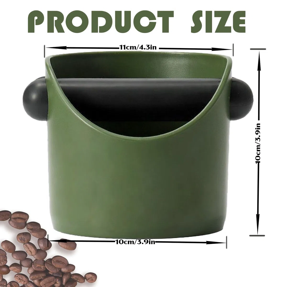0.45L Scatola per Fondi di Caffè Verde Militare,Knock Box Compatto con Barra Antivibrante e Base Antiscivolo, Accessorio per Macchina Espresso e Barista
