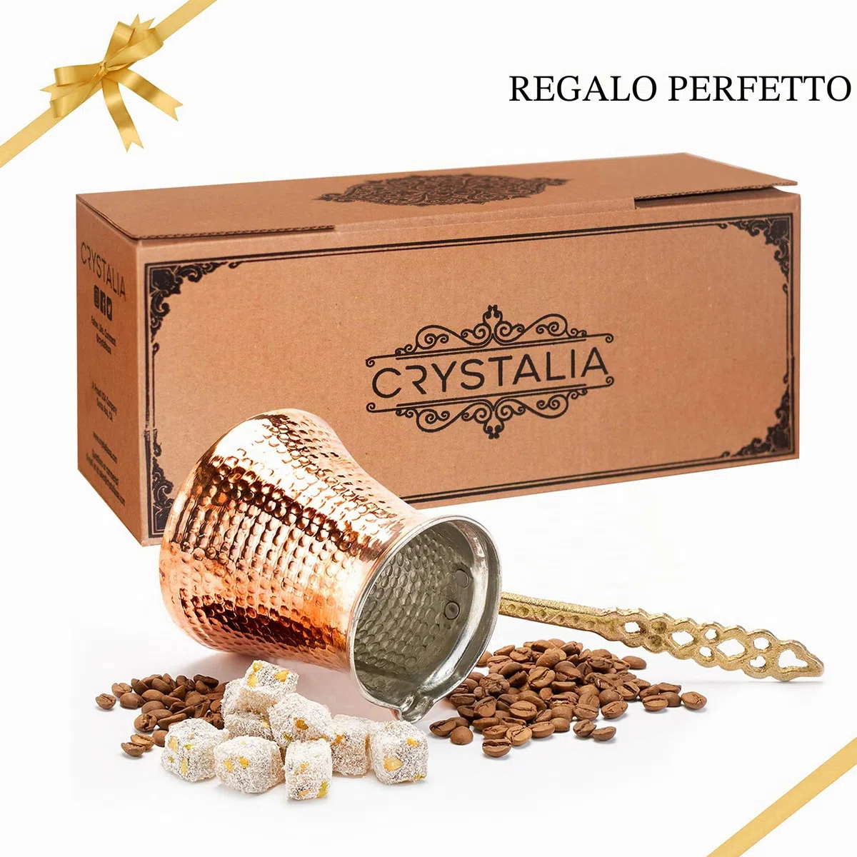 CRYSTALIA - Caffettiera turca in rame, realizzata a mano, in rame Cezve, per caffè turco, arabo, greco, martellata a mano, 200 ml