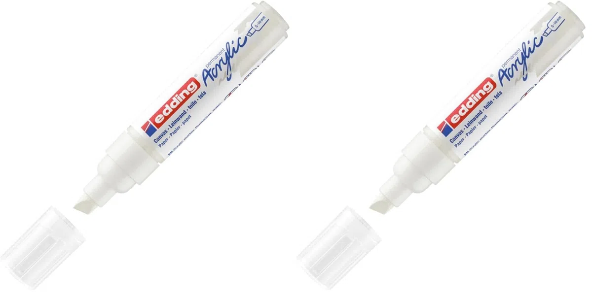 Edding 5000 Marcatore Acrilico Largo, Bianco, 1 a Vernice, Punta Scalpello 5-10Mm, Pennnarello per Disegno Su Tela, Carta, Legno, per Sassi/Ciotoli (Confezione da 2)