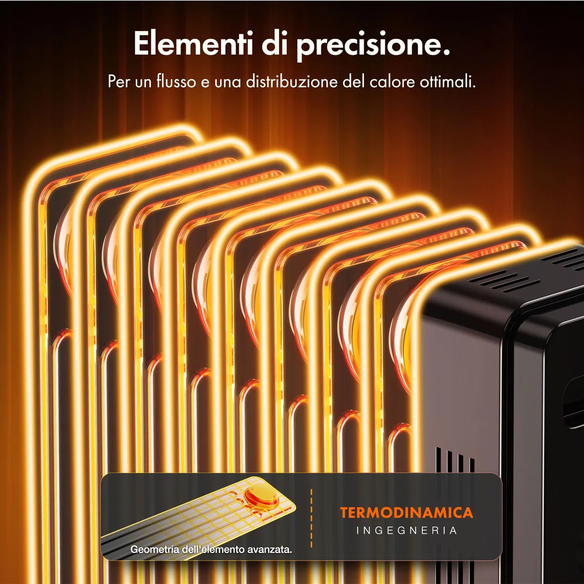 VonHaus Radiatore a Olio Elettrico 9 Elementi – Stufa ad Olio Portatile da 2000W, per Casa, Ufficio, Stanze – Termostato Regolabile, 3 Livelli di Calore, 4 Ruote, Cavo da 1,5 m (Nero)