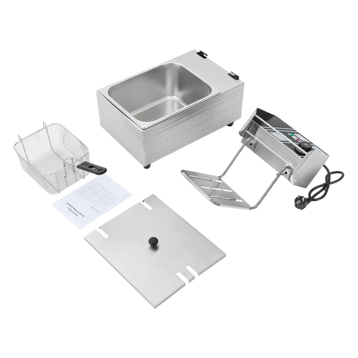 Friggitrice elettrica da 6 l, 2500 W, in acciaio inox, friggitrice elettrica, temperatura regolabile, con scolapiatti dell'olio e coperchio in acciaio inox, con termostato automatico