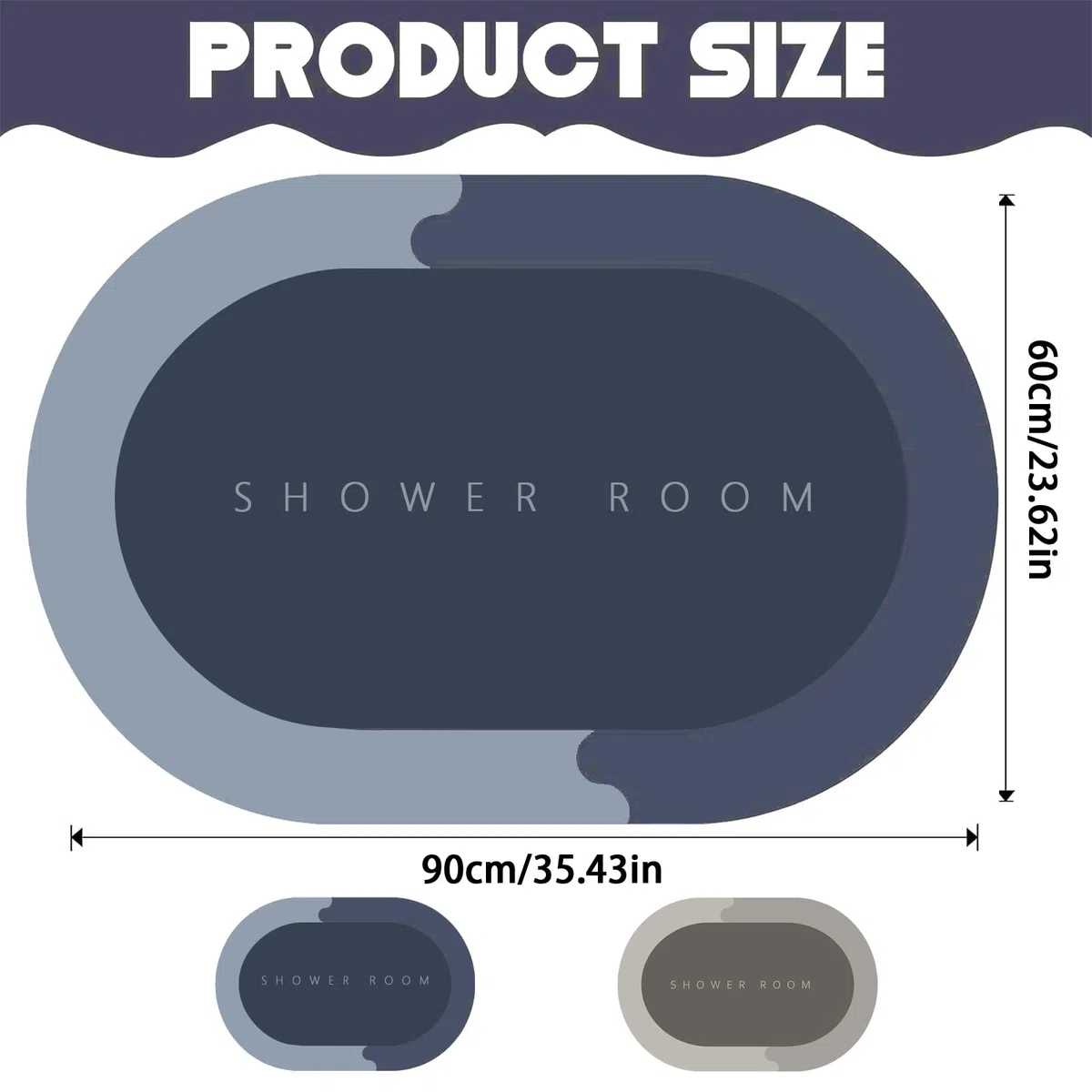 tappeto diatomite bagno, 60 x 90 cm, Tappetino da doccia, super assorbente, antiscivolo, lavabile, ad asciugatura rapida, per doccia, vasca da bagno, WC, ideale come strapazie (blu)
