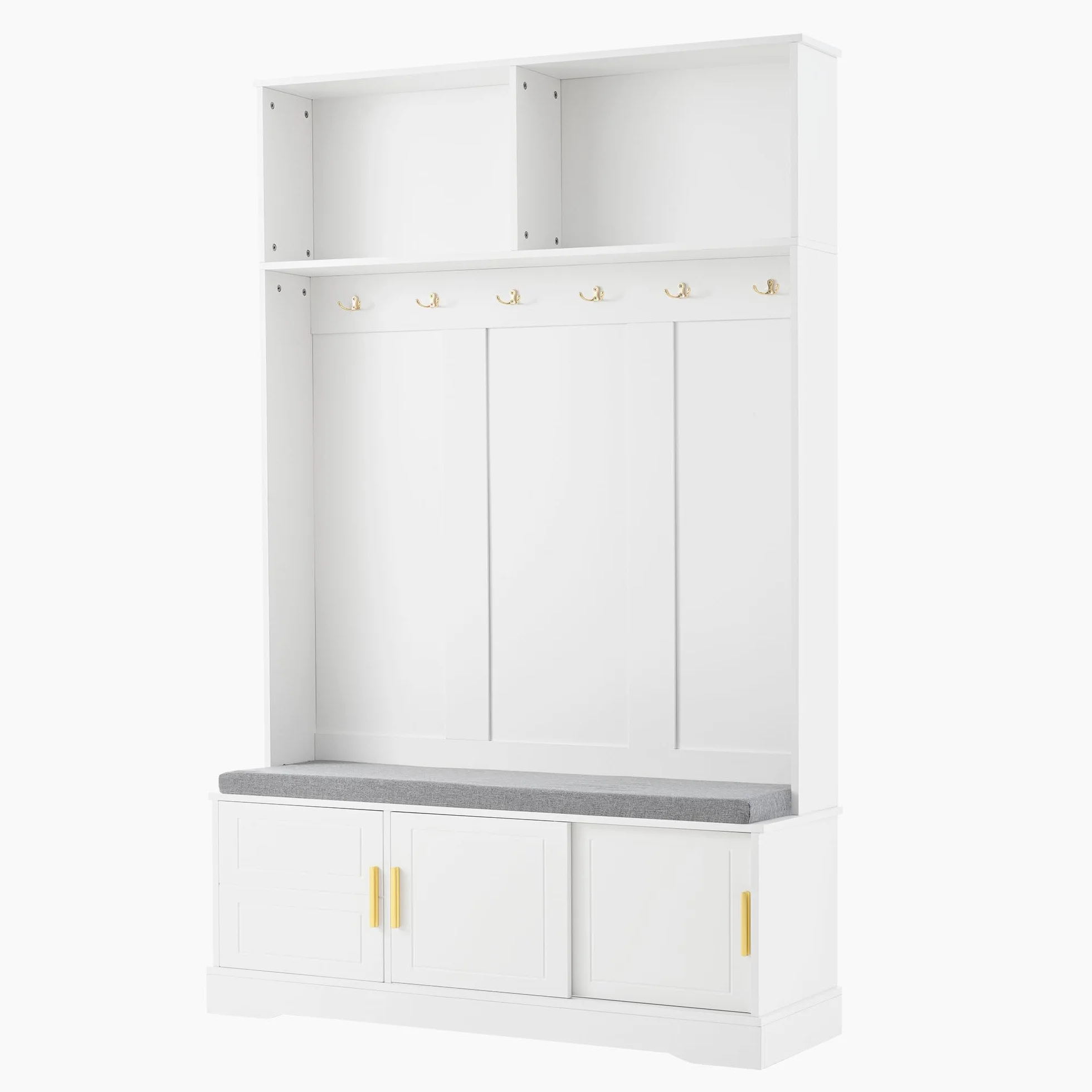 Appendiabiti con panca per scarpe, guardaroba, 6 ganci tripli, indipendente, salvaspazio, per ingresso, corridoio, 120 x 40 x 191 cm (bianco)