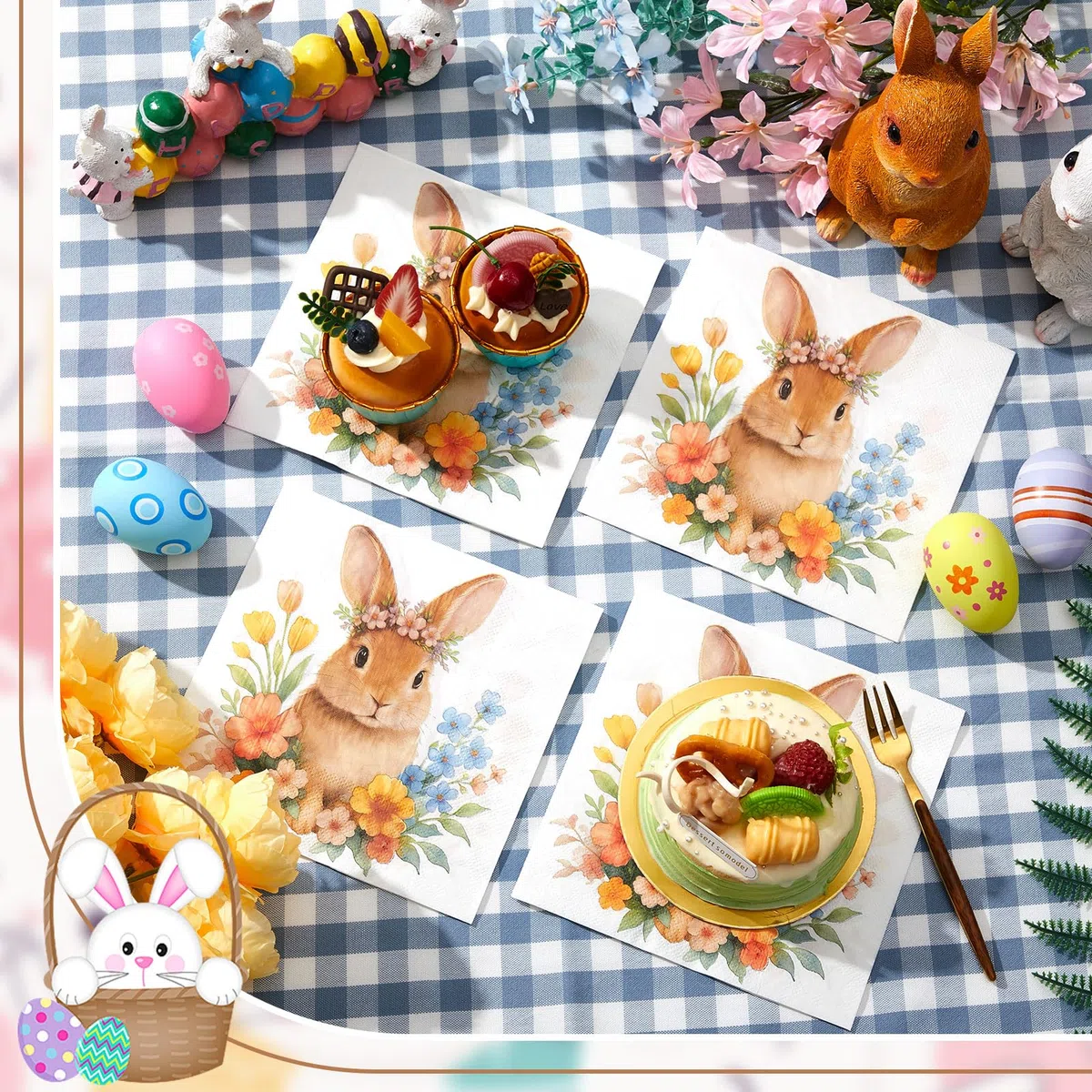 Tenare 50 Pezzi Tovaglioli di Carta Pasquali di Coniglietto 33 x 33 cm Tovaglioli di Carta Decorativi per Feste per Pasqua Ospiti Decorazione Primavera Compleanno Tavolo