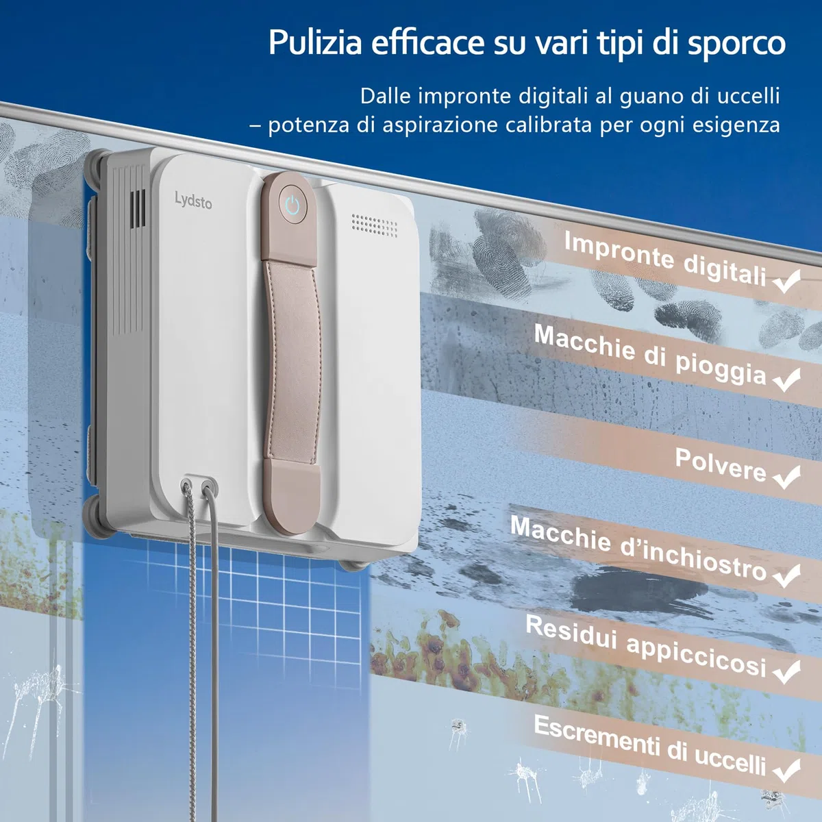 Lydsto WL07Max Robot Lavavetri Compatto, Quattro Ugelli ad Ultrasuoni, Pulizia Degli Angoli, 8000 Pa Lavavetri Elettrico, Serbatoio da 110ML, 4 Modalità di Pulizia