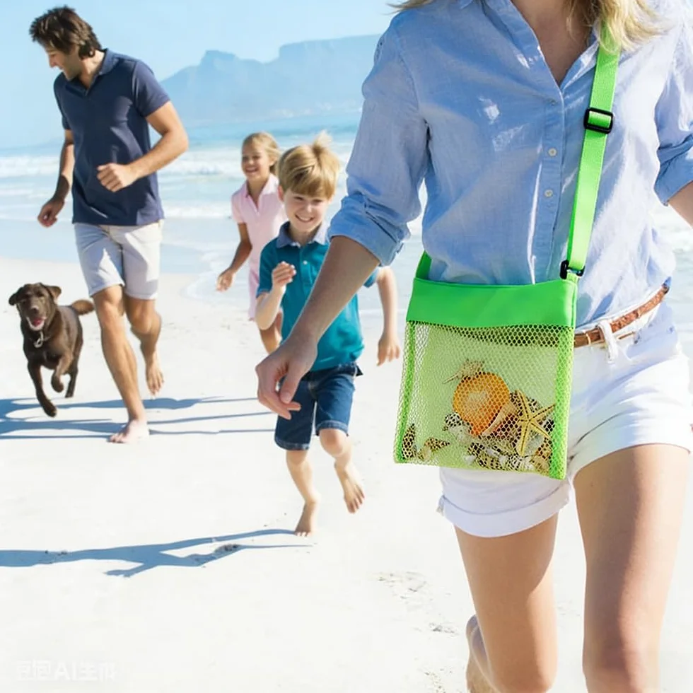 Borsa Giochi Mare, 5 PCS Borsa Giochi Spiaggia Bambini, Borsa a Tracolla Regolabile Rete Porta Giochi Spiaggia, per Riporre Giocattoli e Conchiglie in Spiaggia