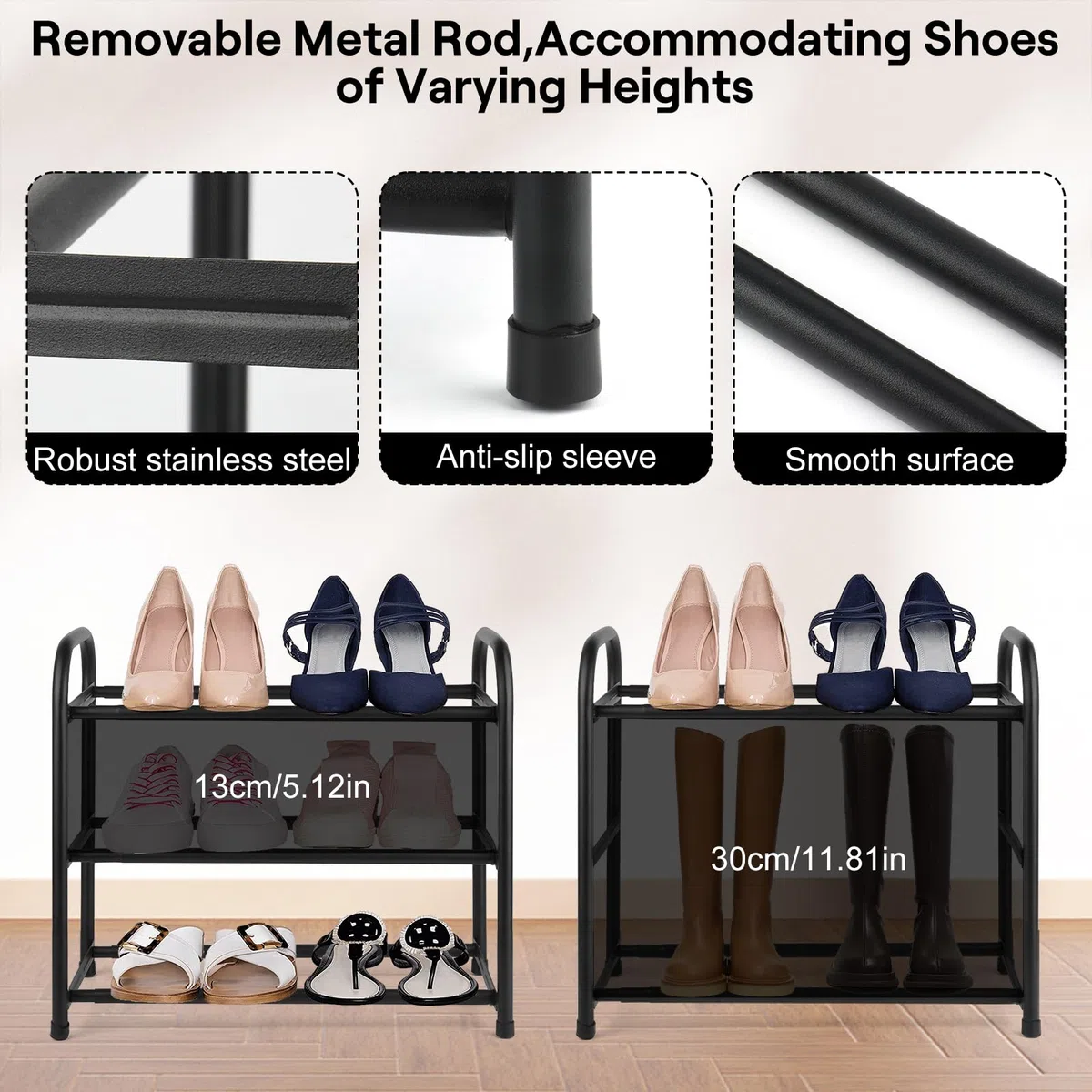 talifoca Scarpiera Espandibile, Regolabile 43-78 cm, Scaffale Porta Scarpe in Metallo a 3 Ripiani, Salvaspazio e Stabile Organizzatore per Scarpe per Ingresso Soggiorno Camera da Letto