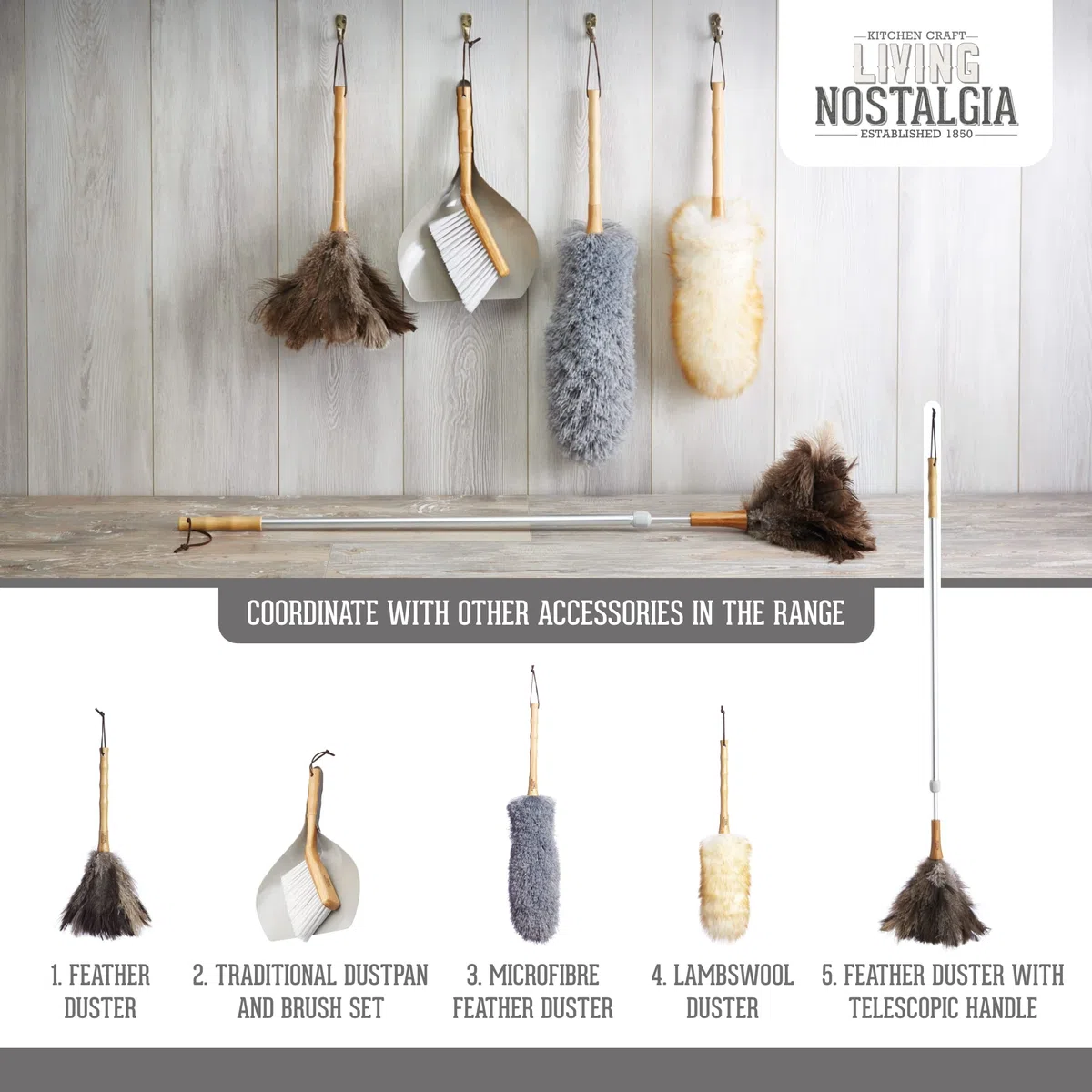 Kitchen Craft Living Nostalgia Scopetta e Paletta da Tavolo, 16/15 cm, Multicolore