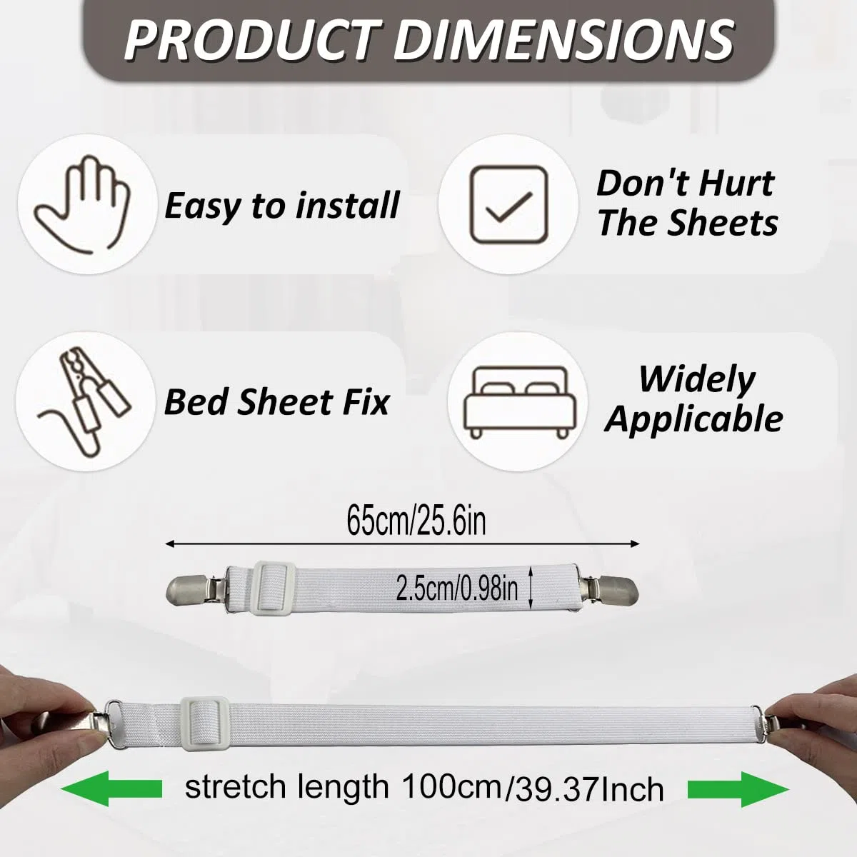 CINGHIA Clip Lenzuola,12 Pezzi Tenditori Regolabili per Lenzuola,Elastici per ASSE da Stiro,Regolabile,con Clip in Metallo Tenditore per Materassi per Lenzuola Bianco